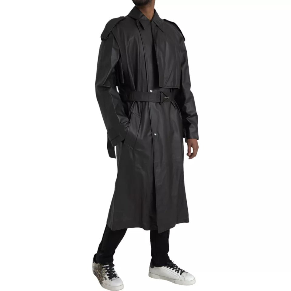 Bottega Veneta Black Leather Men Waterproof Trenchcoat Men's Jacket