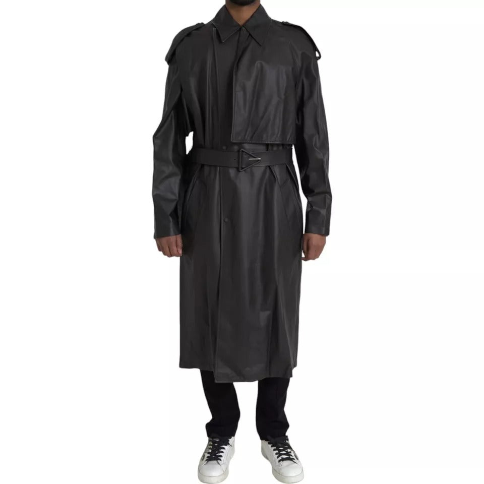 Bottega Veneta Black Leather Men Waterproof Trenchcoat Men's Jacket
