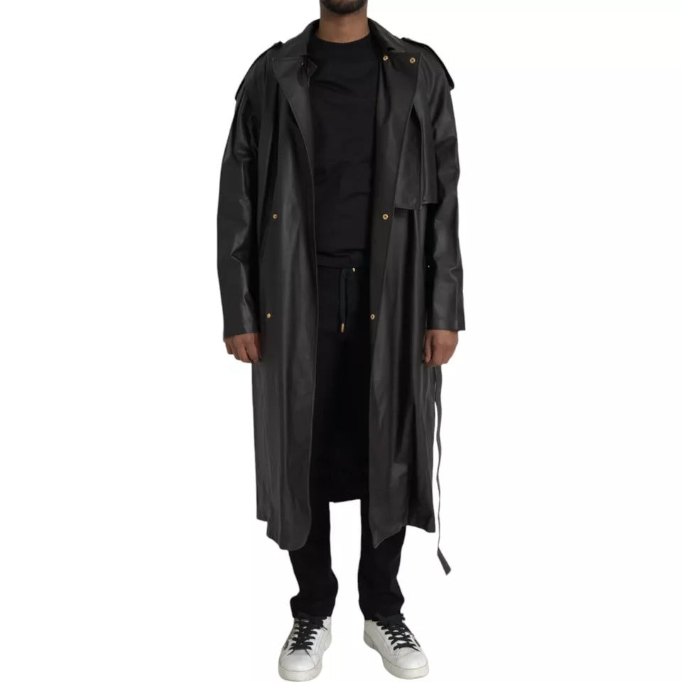 Bottega Veneta Black Leather Men Waterproof Trenchcoat Men's Jacket
