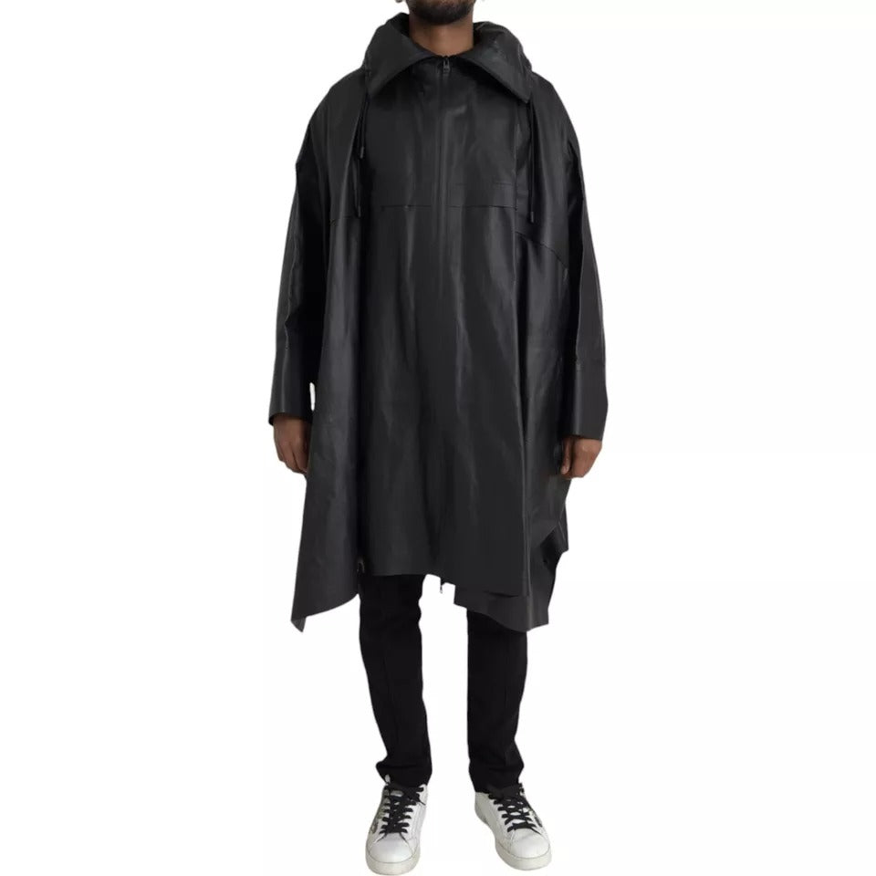 Bottega Veneta Black Leather Hooded Men Trenchcoat Men's Jacket