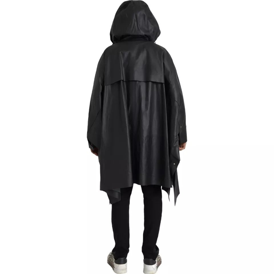 Bottega Veneta Black Leather Hooded Men Trenchcoat Men's Jacket