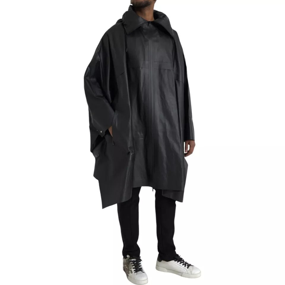 Bottega Veneta Black Leather Hooded Men Trenchcoat Men's Jacket