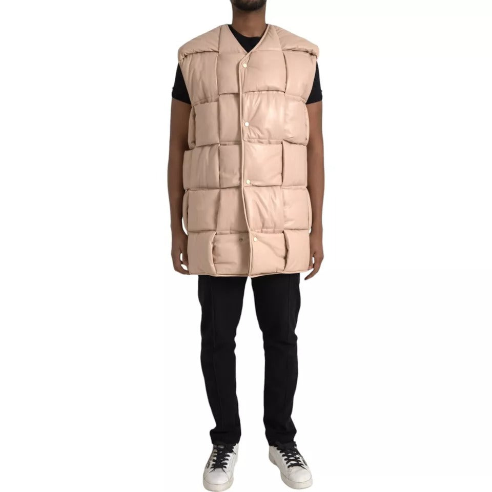 Bottega Veneta Beige Quilted Sleeveless Calf Leather Men's Jacket