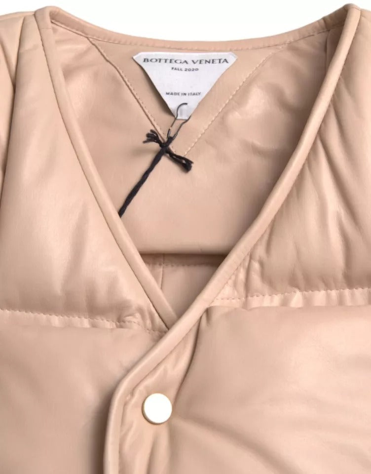 Bottega Veneta Beige Quilted Sleeveless Calf Leather Men's Jacket