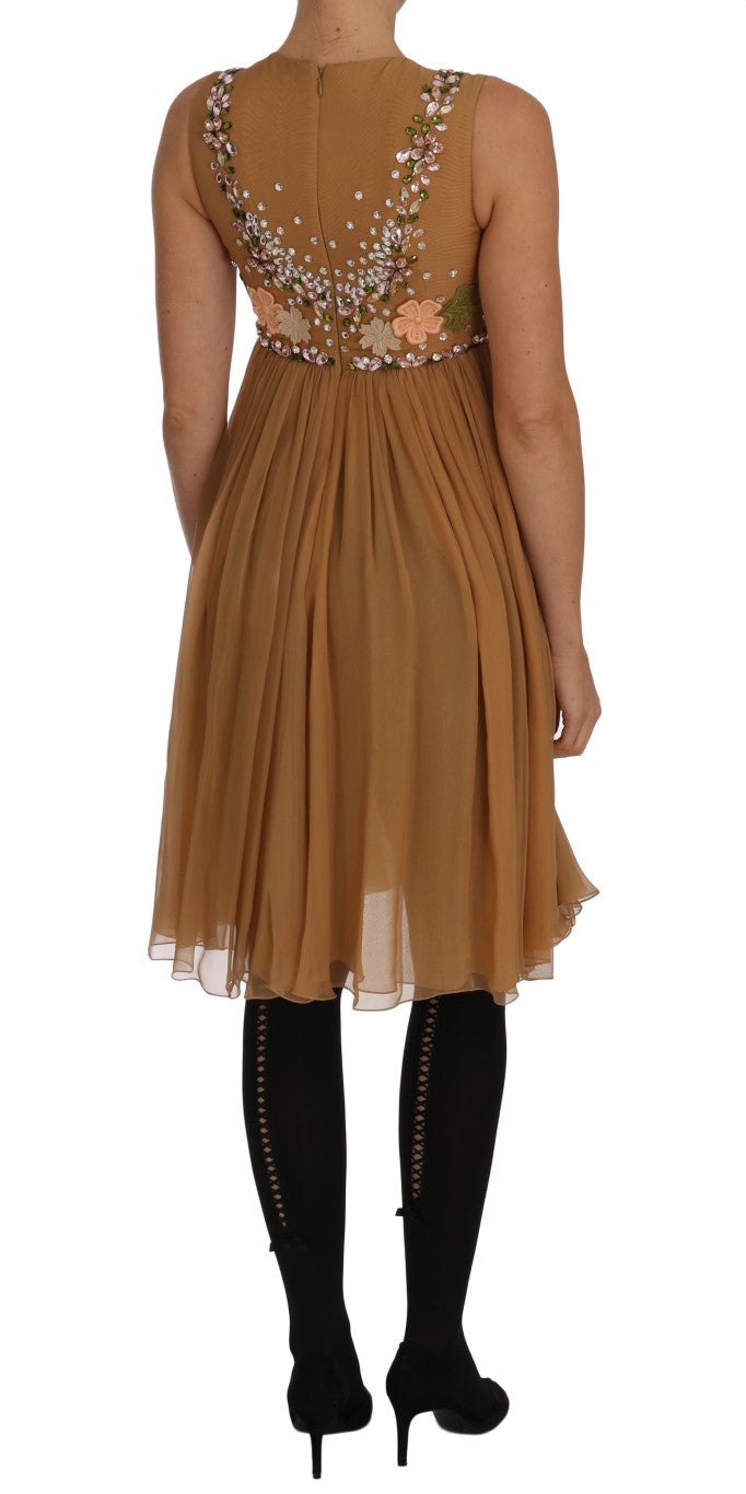 Dolce & Gabbana Crystal Silk Gold A-Line Gown Women's Dress
