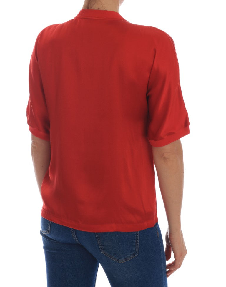 Dolce & Gabbana Red Silk Oranges Floral Crystal Women's Blouse