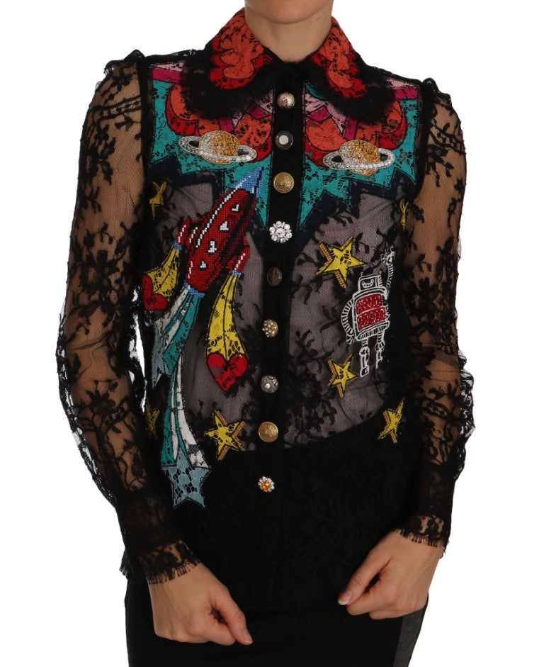 Dolce & Gabbana Black Lace Crystal SPACE Women's Shirt