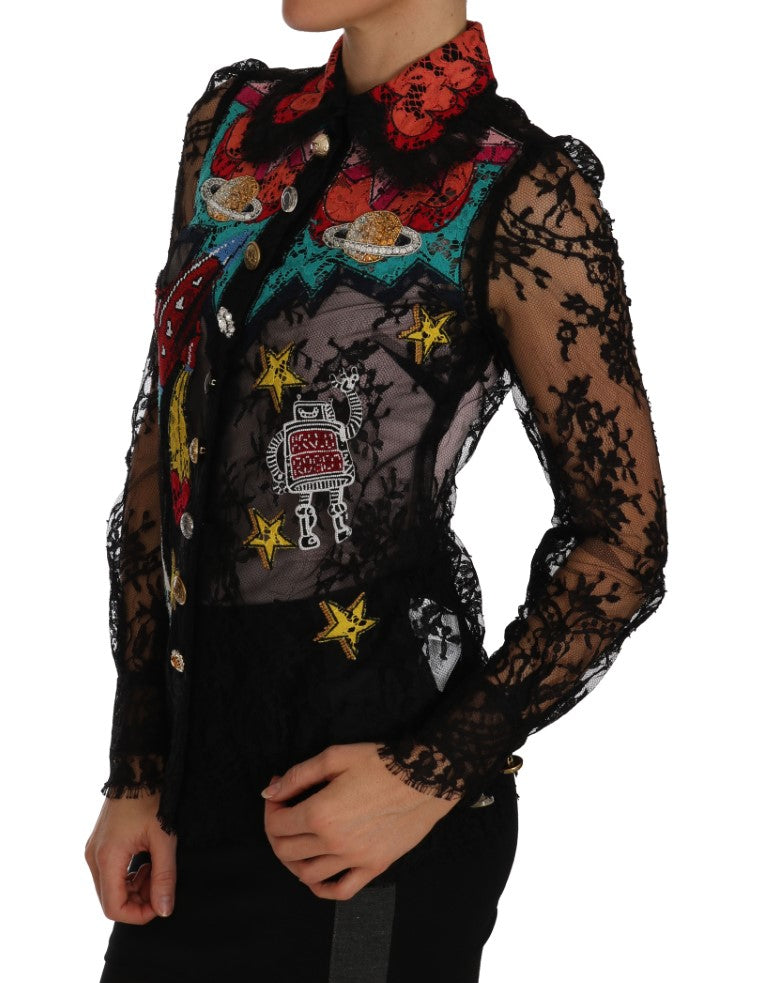 Dolce & Gabbana Black Lace Crystal SPACE Women's Shirt