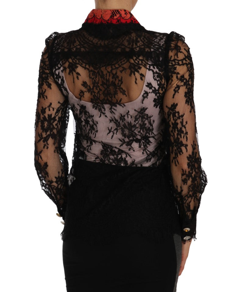 Dolce & Gabbana Black Lace Crystal SPACE Women's Shirt