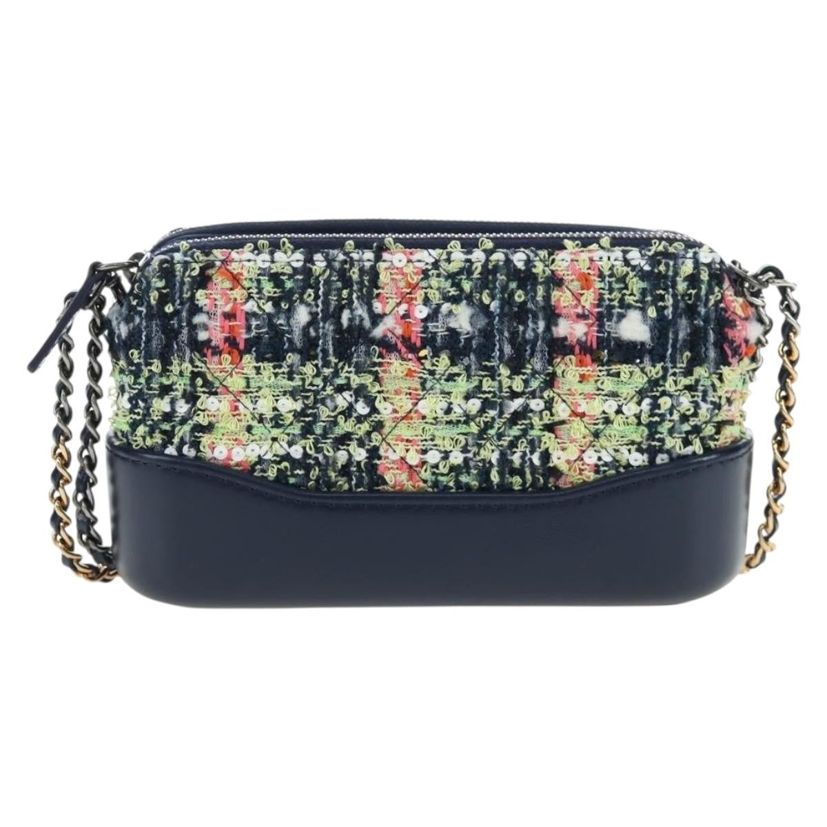 Chanel Gabrielle Tweed Navy Tweed Clutche & Pouche Bag (Pre-Owned)