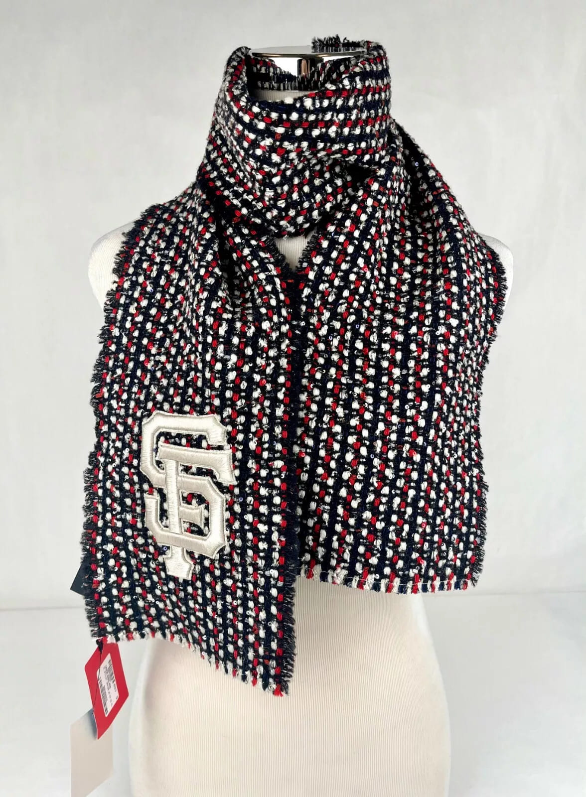 New Gucci SF Giant Blue Red Ivory Wool Blend Long Scarf
