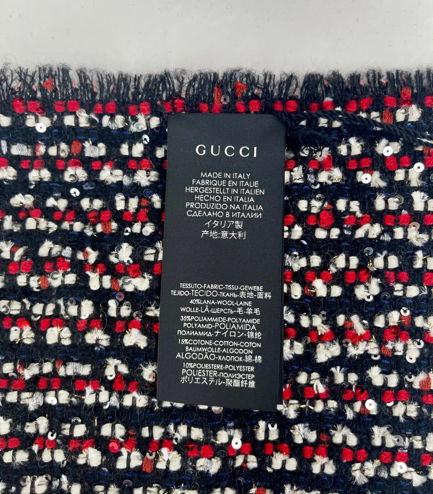 New Gucci SF Giant Blue Red Ivory Wool Blend Long Scarf