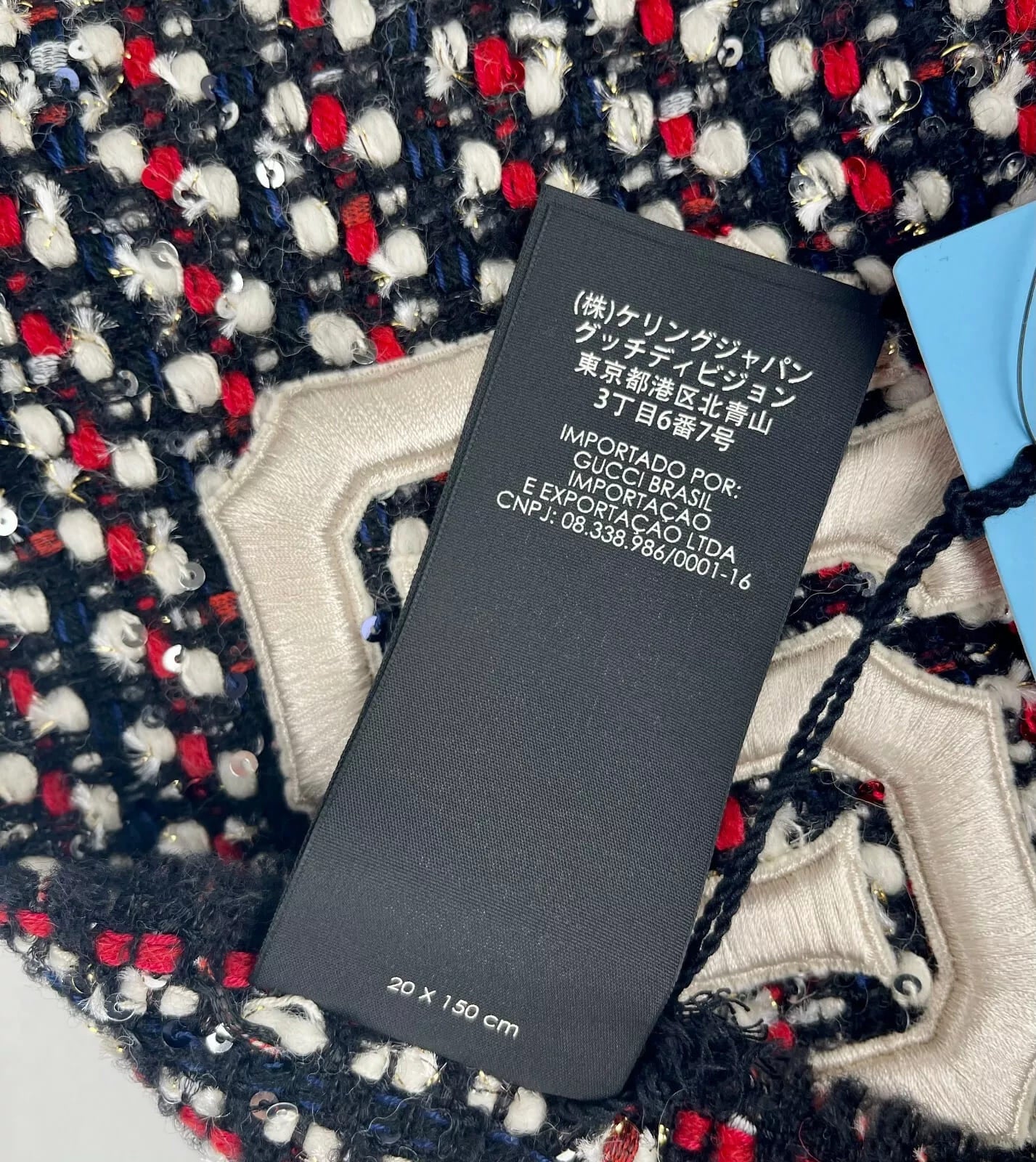 New Gucci SF Giant Blue Red Ivory Wool Blend Long Scarf