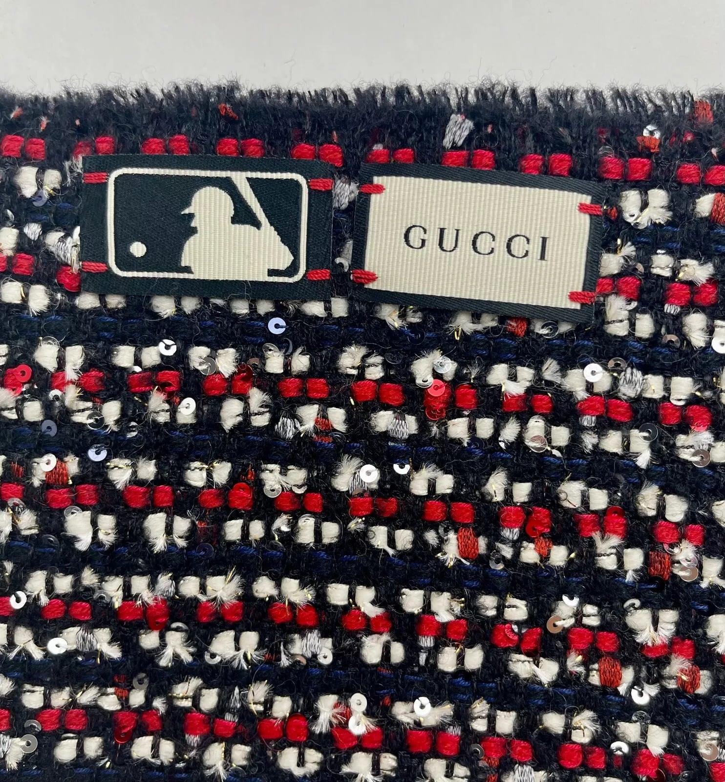 New Gucci SF Giant Blue Red Ivory Wool Blend Long Scarf
