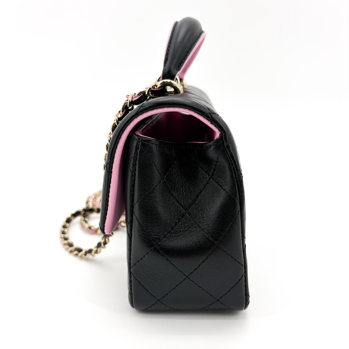 Chanel Classic Single Flap Top Handle Quilted Iridescent Lambskin Black Leather Handbag (Pre-Owned)
