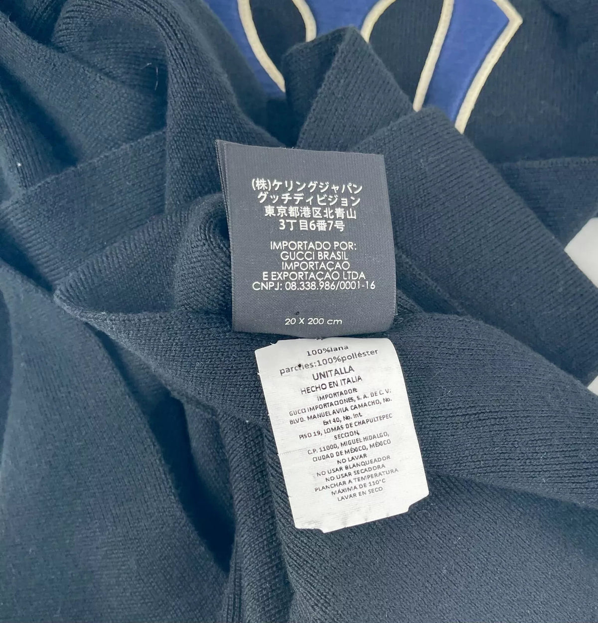 Gucci NY Yankee Black Wool Scarf With Multicolor Gems