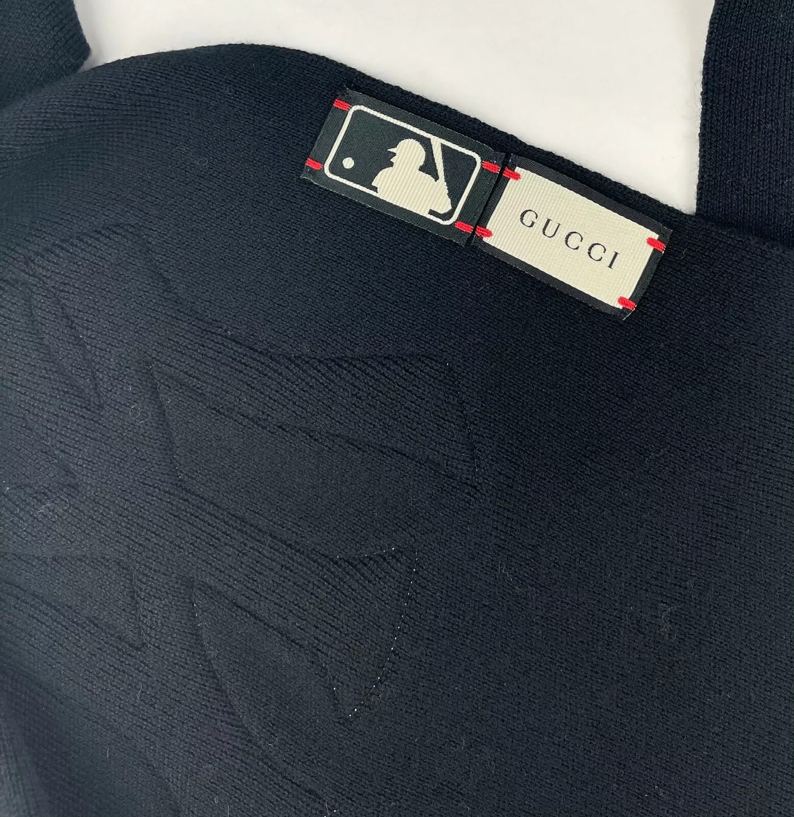 Gucci NY Yankee Black Wool Scarf With Multicolor Gems