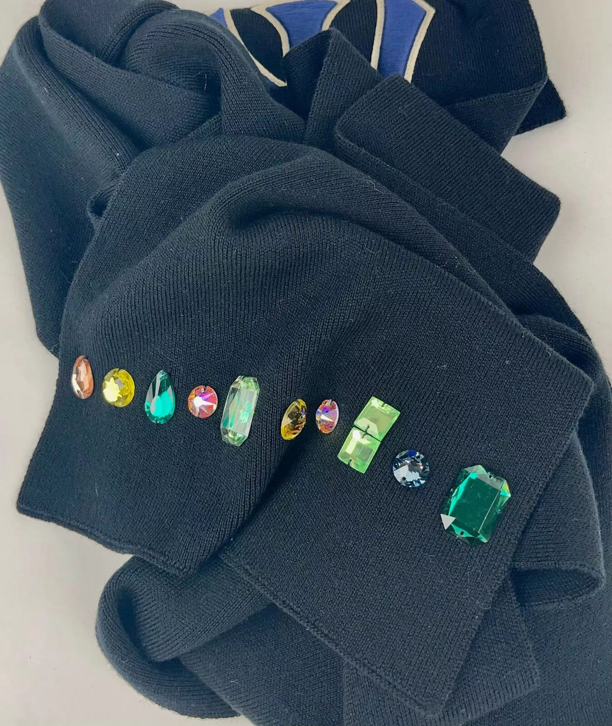 Gucci NY Yankee Black Wool Scarf With Multicolor Gems