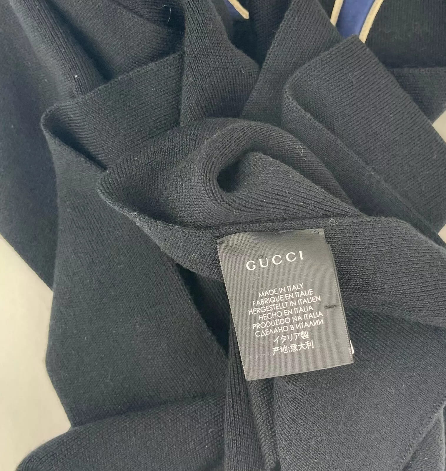 Gucci NY Yankee Black Wool Scarf With Multicolor Gems