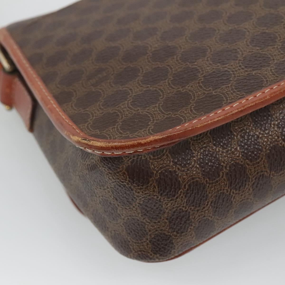 Celine Vintage Macadam Circle Logo Canvas And Leather Brown Canvas Shoulder Bag Bag (Pre-Owned)