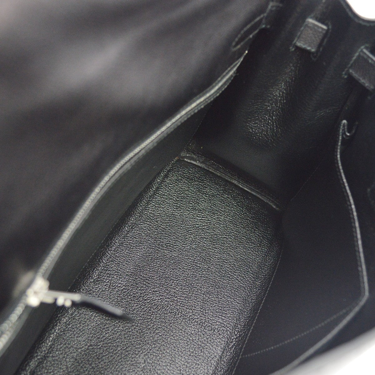 Hermes Kelly Black Evercalf With Palladium Hardware Black Leather Handbag (Pre-Owned)