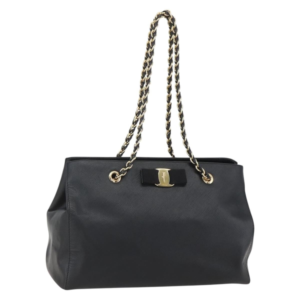 Salvatore Ferragamo Vala Chain Leather Black Leather Shoulder Bag Bag (Pre-Owned)
