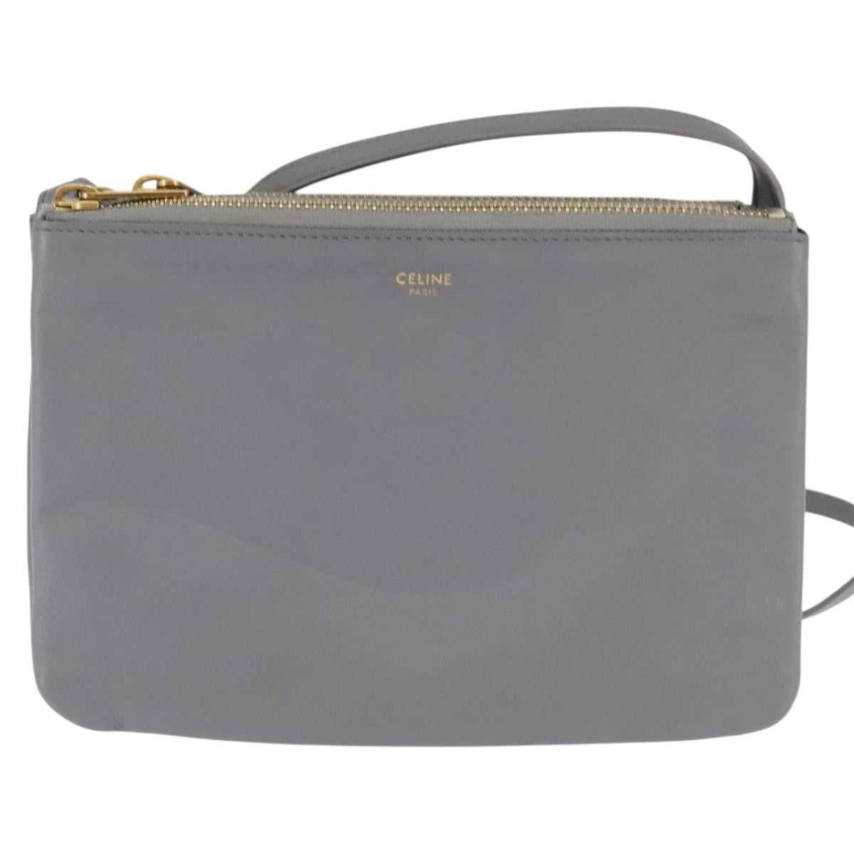 Celine Trio Leather Gray Leather Crossbody Bag Bag (Pre-Owned)