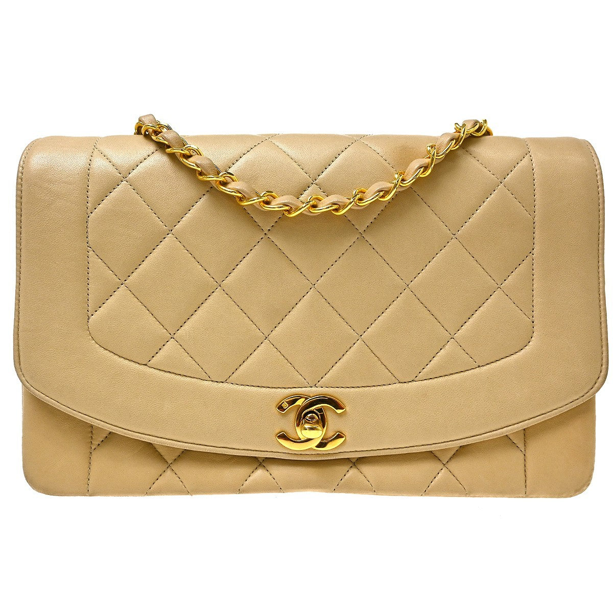 Chanel Vintage Diana Flap Quilted Lambskin Beige Leather Shoulder Bag Bag (Pre-Owned)