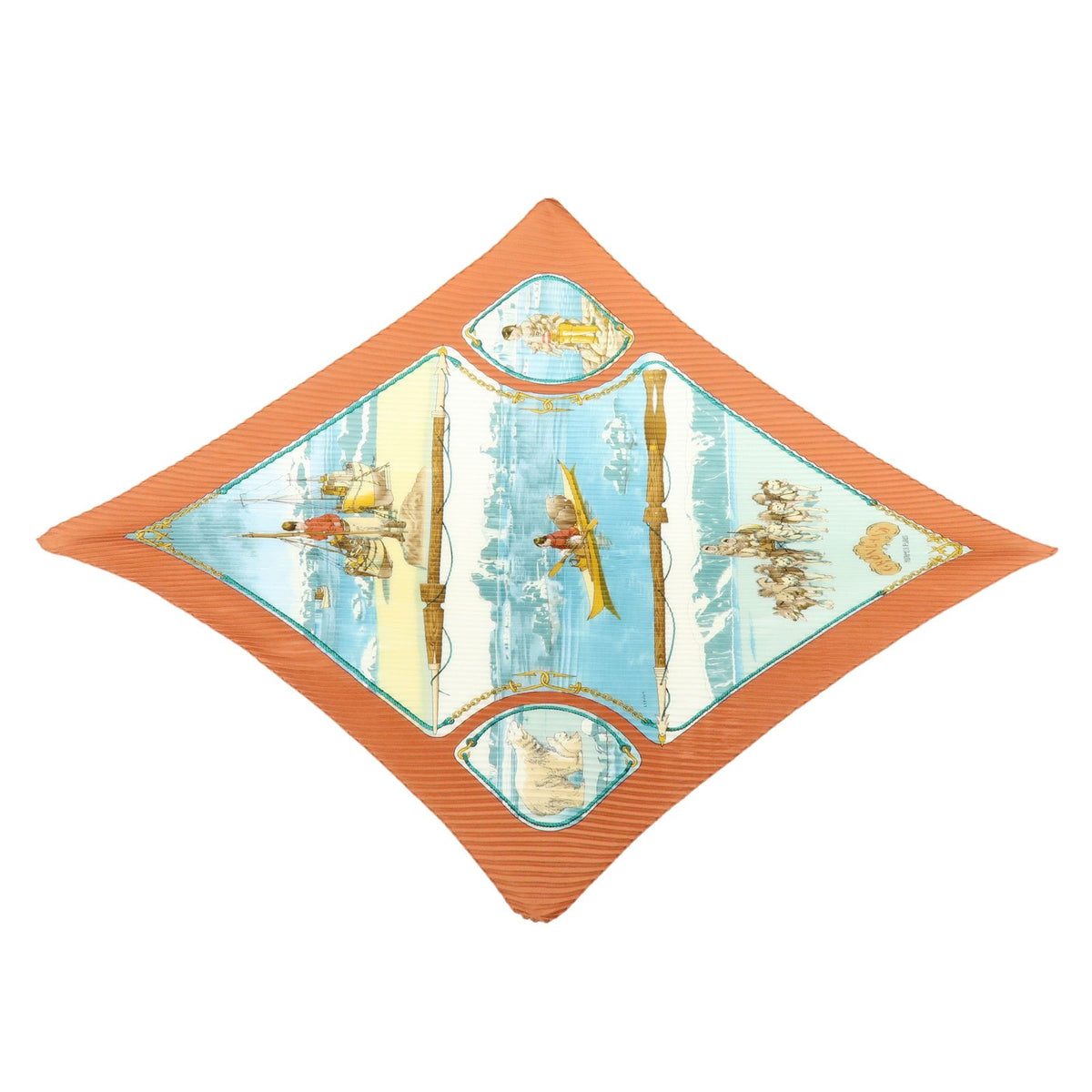 Hermes Gronland Pleated Silk Brown Silk Scarve & Shawl Accessory (Pre-Owned)