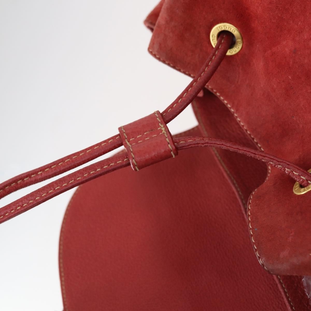 Gucci Vintage Bamboo Suede Red Suede Backpack Bag (Pre-Owned)