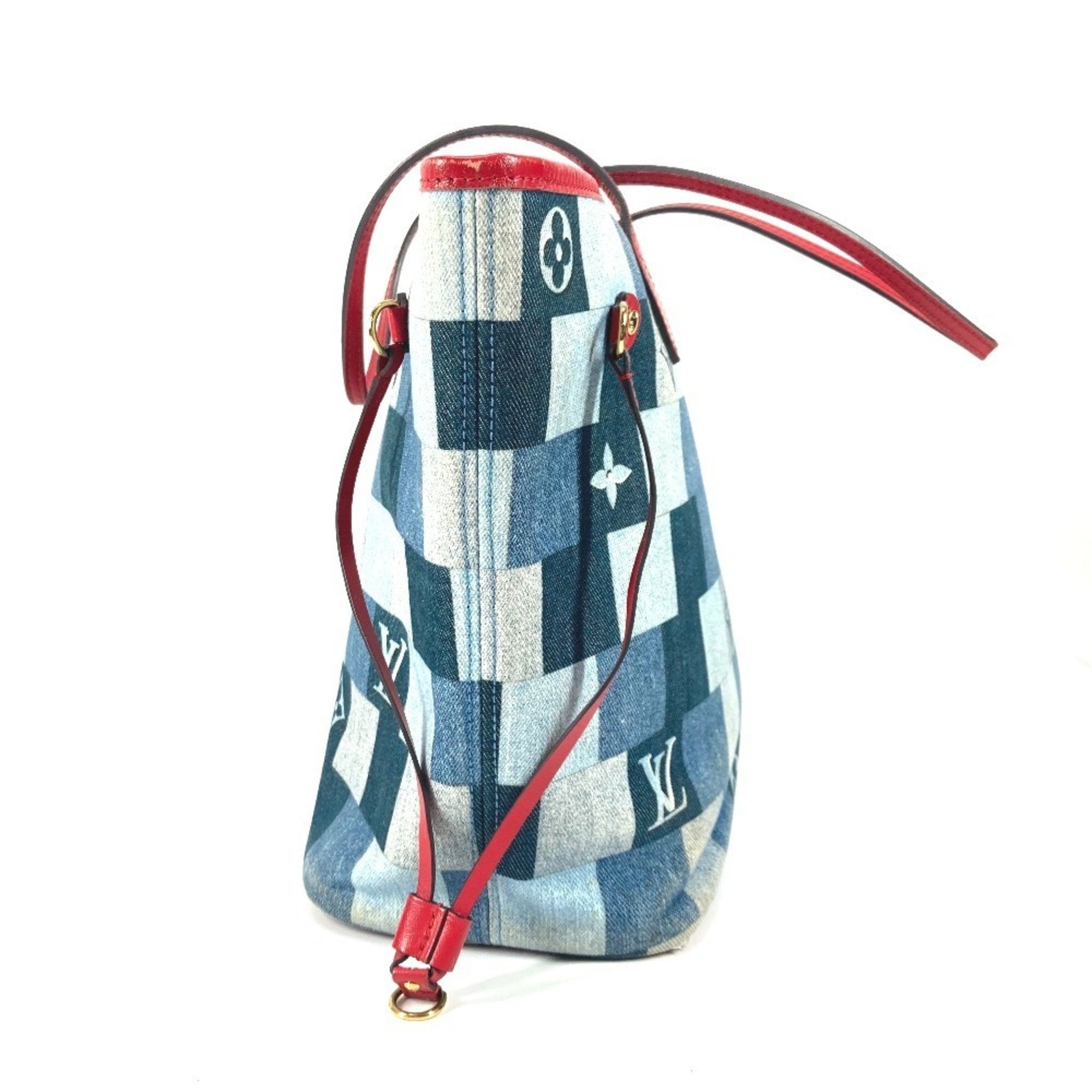 Louis Vuitton Neverfull Tote Damier And Monogram Patchwork Denim Blue Denim_Jeans Shoulder Bag Bag (Pre-Owned)