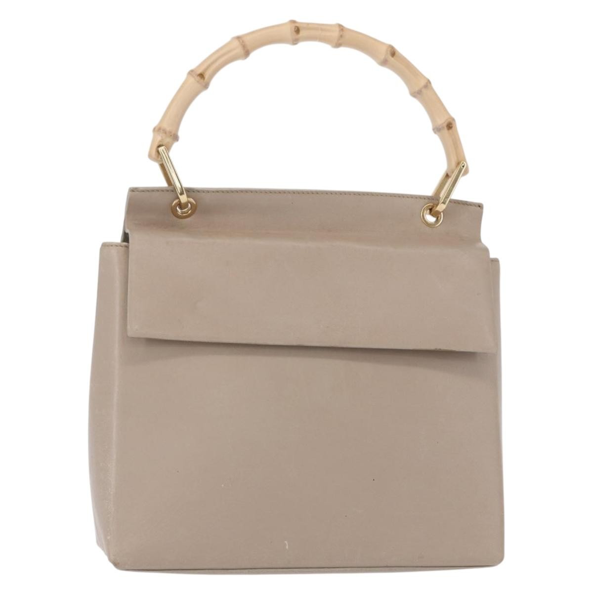 Gucci Vintage Bamboo Handle Leather Beige Leather Handbag (Pre-Owned)