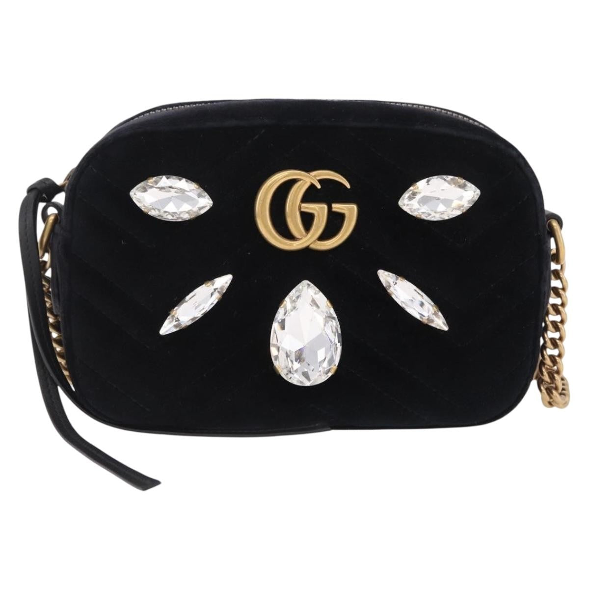 Gucci Gg Marmont Crystal Embellished Matelasse Velvet Black Velvet Shoulder Bag Bag (Pre-Owned)