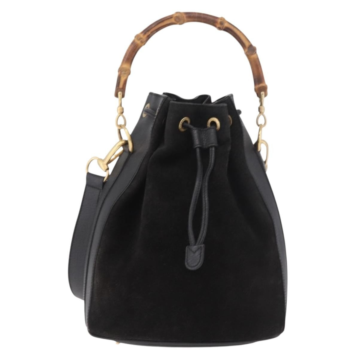 Gucci Vintage Bamboo Bucket Suede And Leather Black Suede Handbag (Pre-Owned)