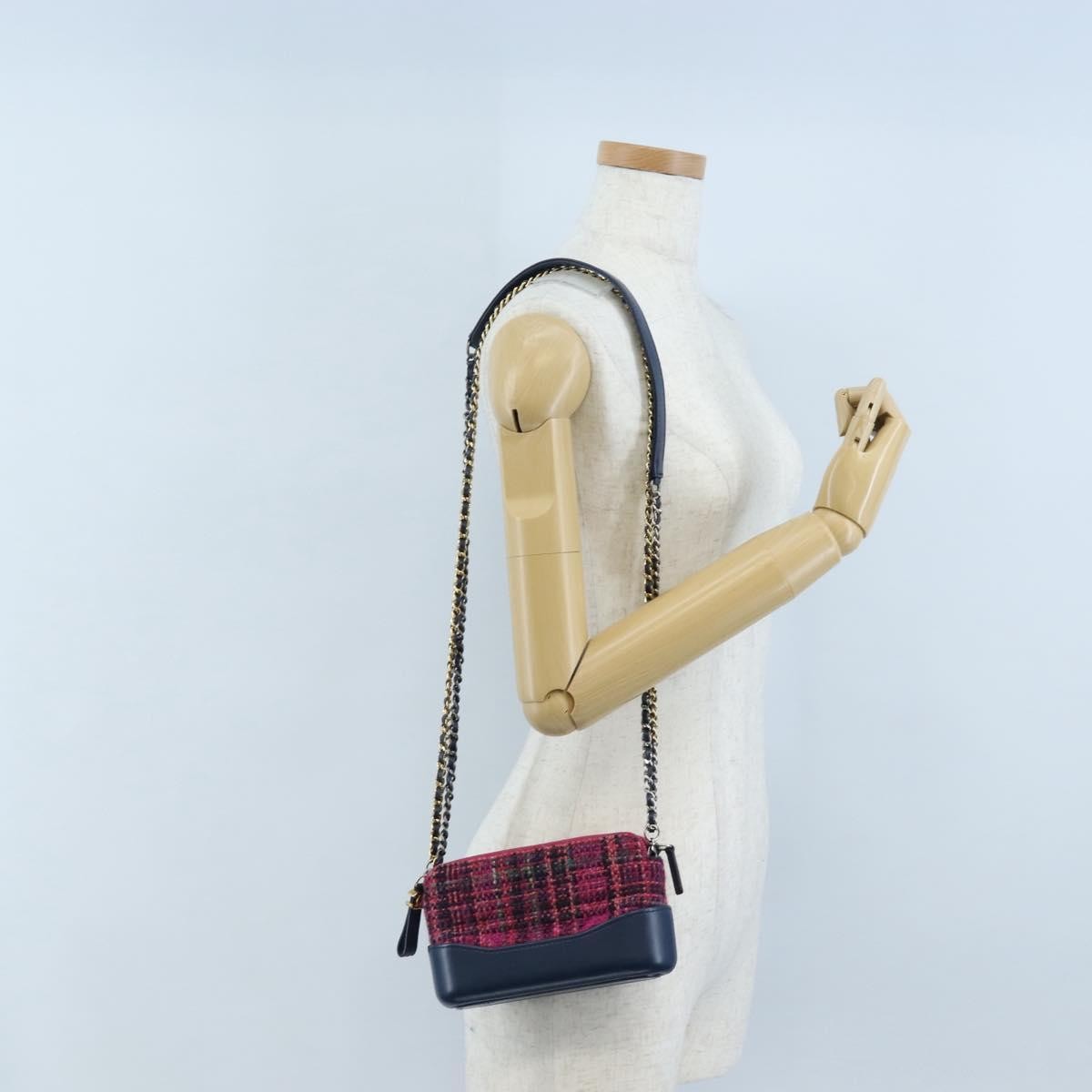 Chanel Gabrielle Double Zip Clutch With Chain Quilted Tweed Pink Tweed Clutche & Pouche Bag (Pre-Owned)
