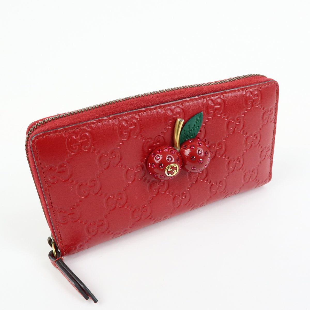 Gucci Cherries Wallet On Chain Guccissima Leather Red Leather Crossbody Bag Bag (Pre-Owned)