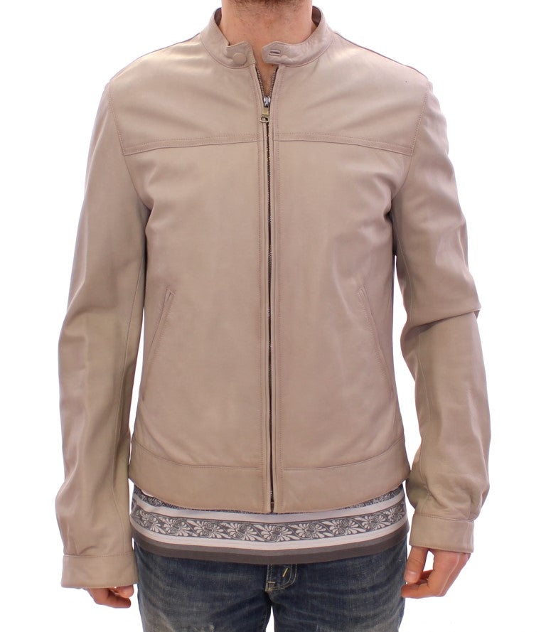 Dolce & Gabbana Beige Leather Jacket Biker Men's Coat