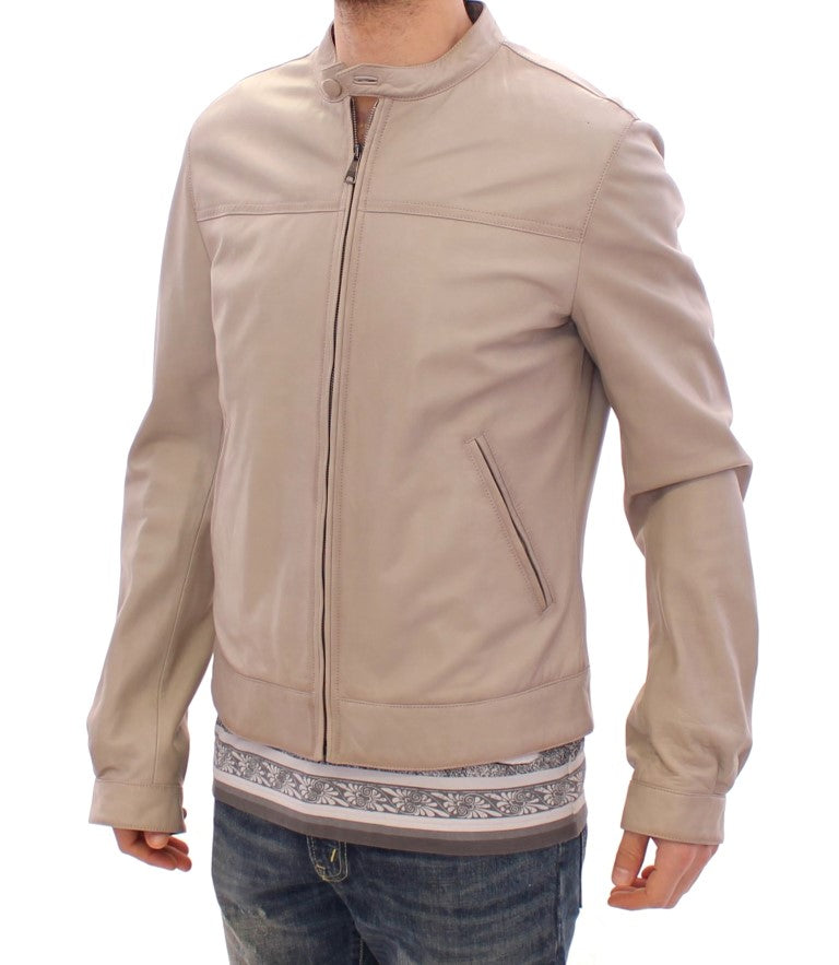 Dolce & Gabbana Beige Leather Jacket Biker Men's Coat