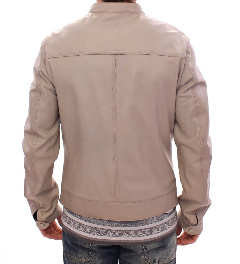 Dolce & Gabbana Beige Leather Jacket Biker Men's Coat