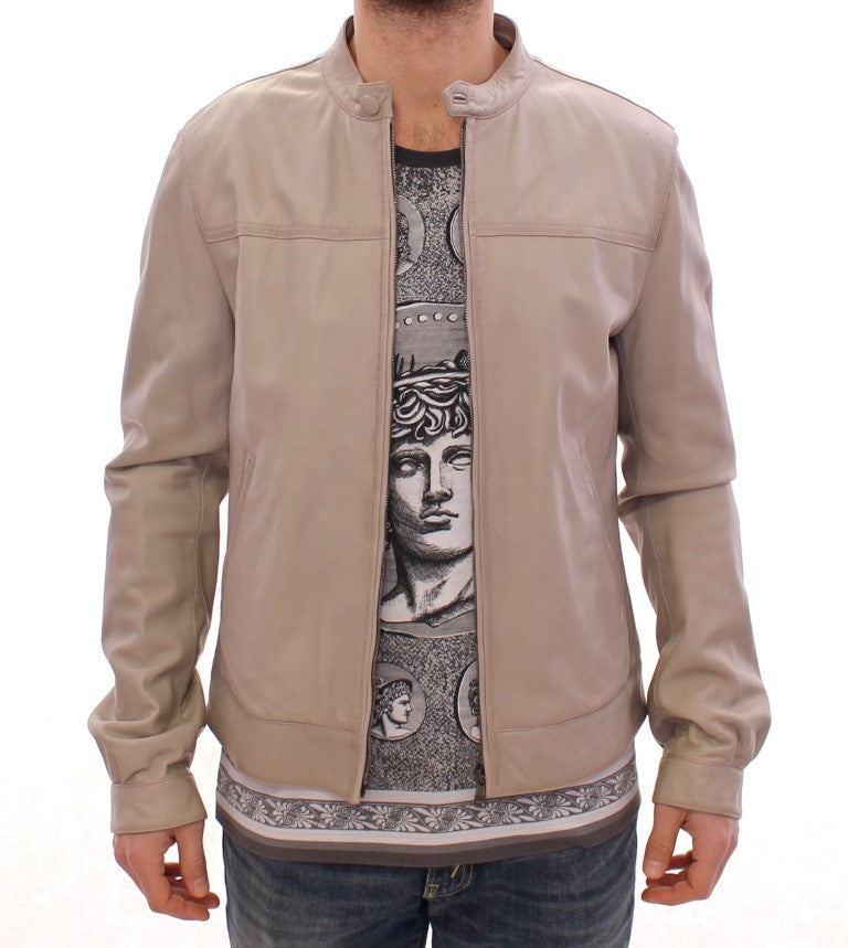 Dolce & Gabbana Beige Leather Jacket Biker Men's Coat
