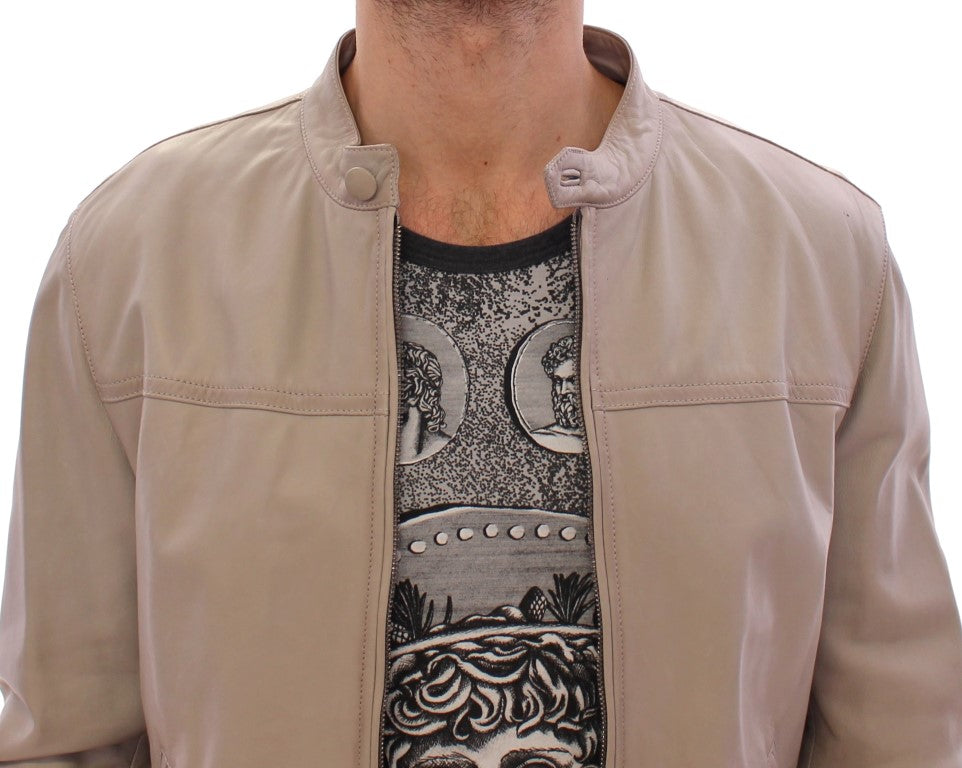 Dolce & Gabbana Beige Leather Jacket Biker Men's Coat
