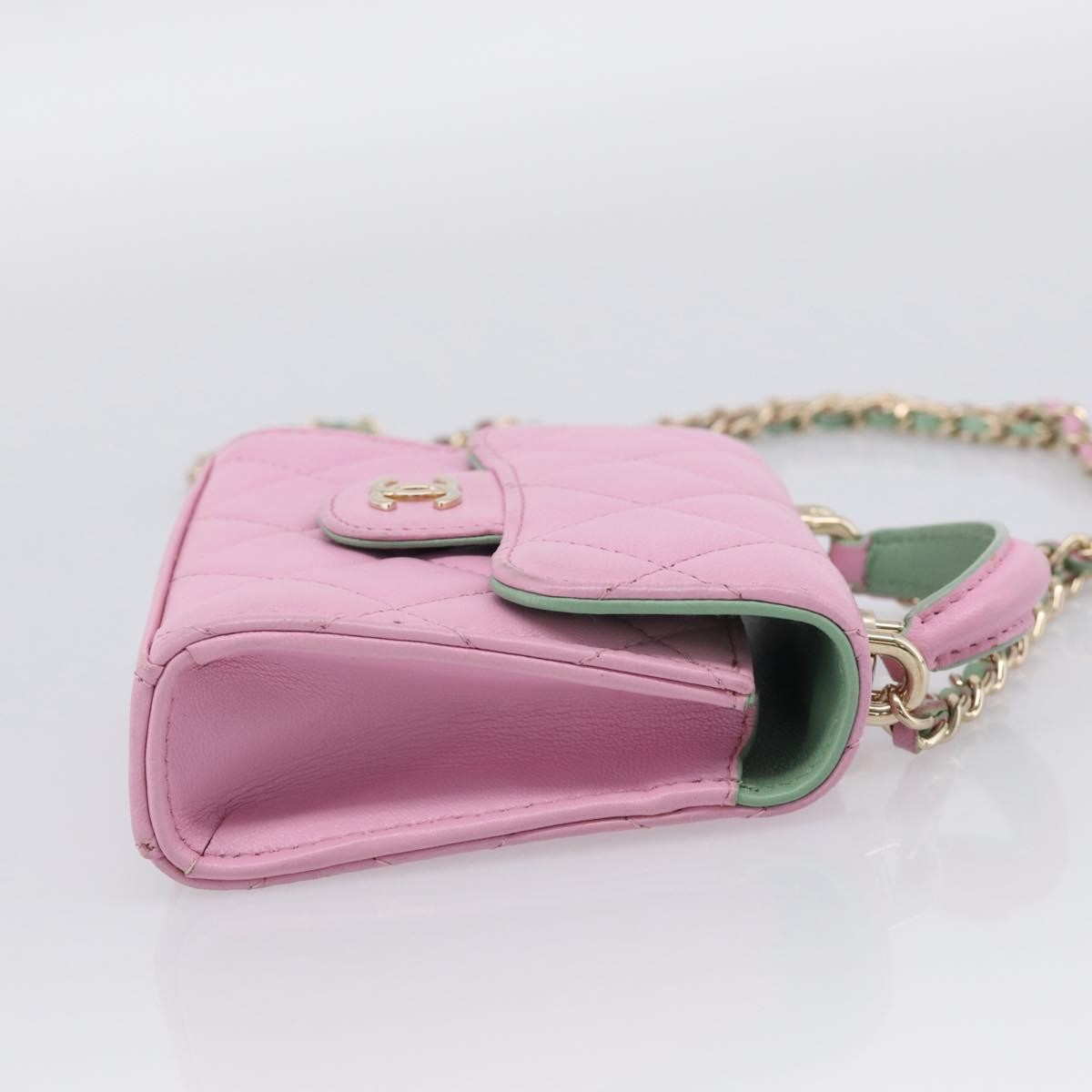 Chanel Square Classic Flap Top Handle Clutch With Chain Quilted Lambskin Pink Leather Clutche & Pouche Bag (Pre-Owned)