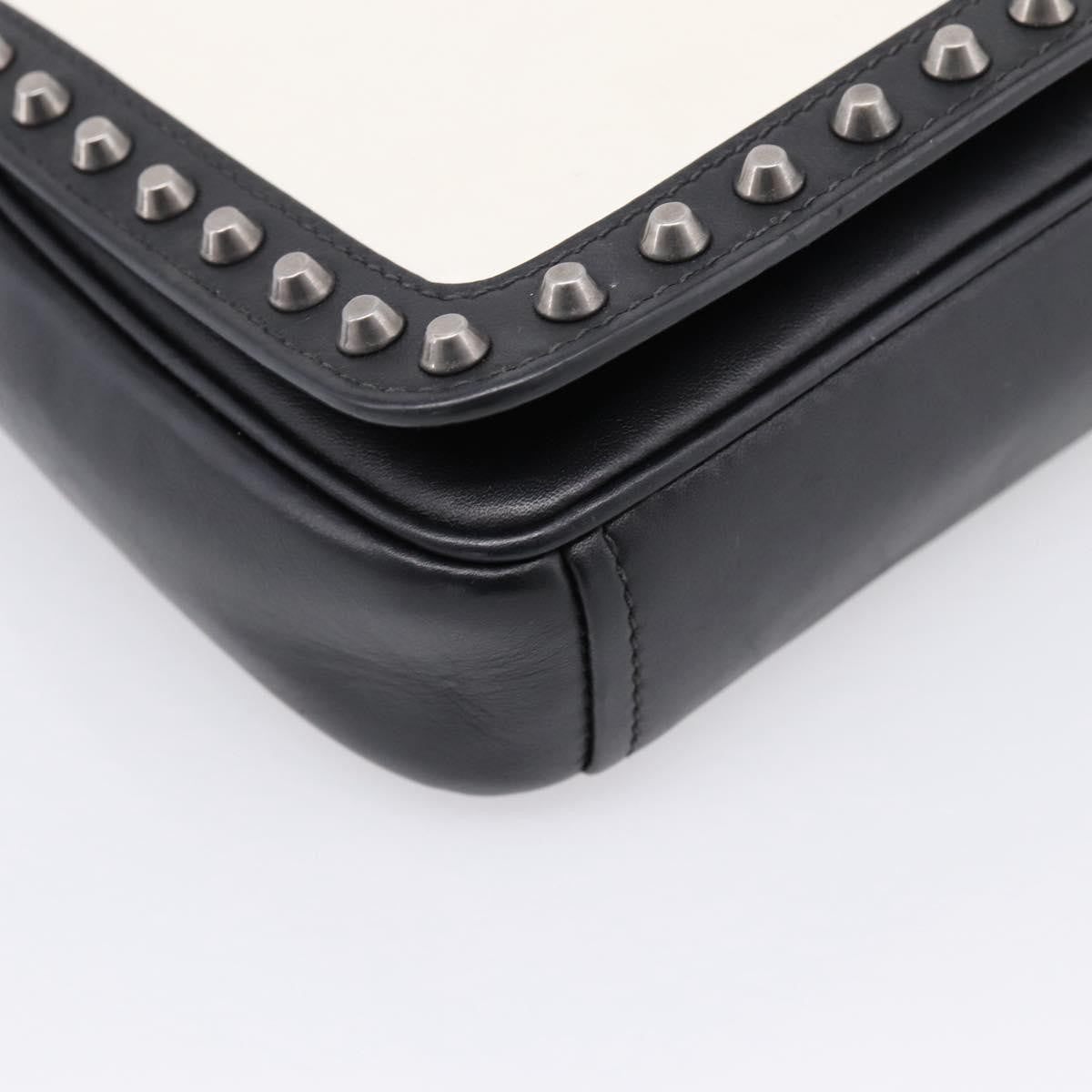 Prada Chain Flap Studded Glace Calf White Leather Shoulder Bag Bag (Pre-Owned)