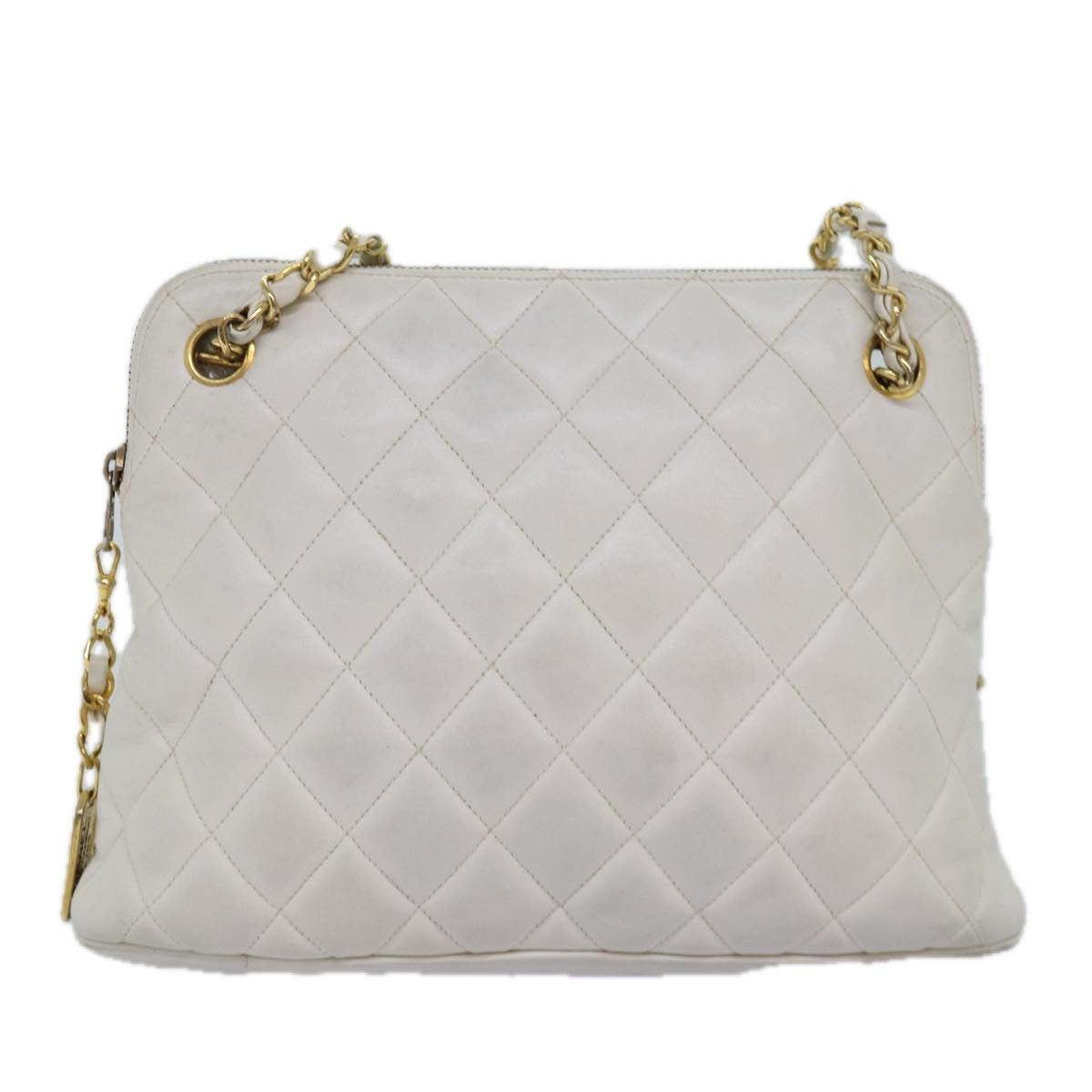 Chanel Vintage Zip Chain Quilted Caviar White Leather Shoulder Bag Bag (Pre-Owned)