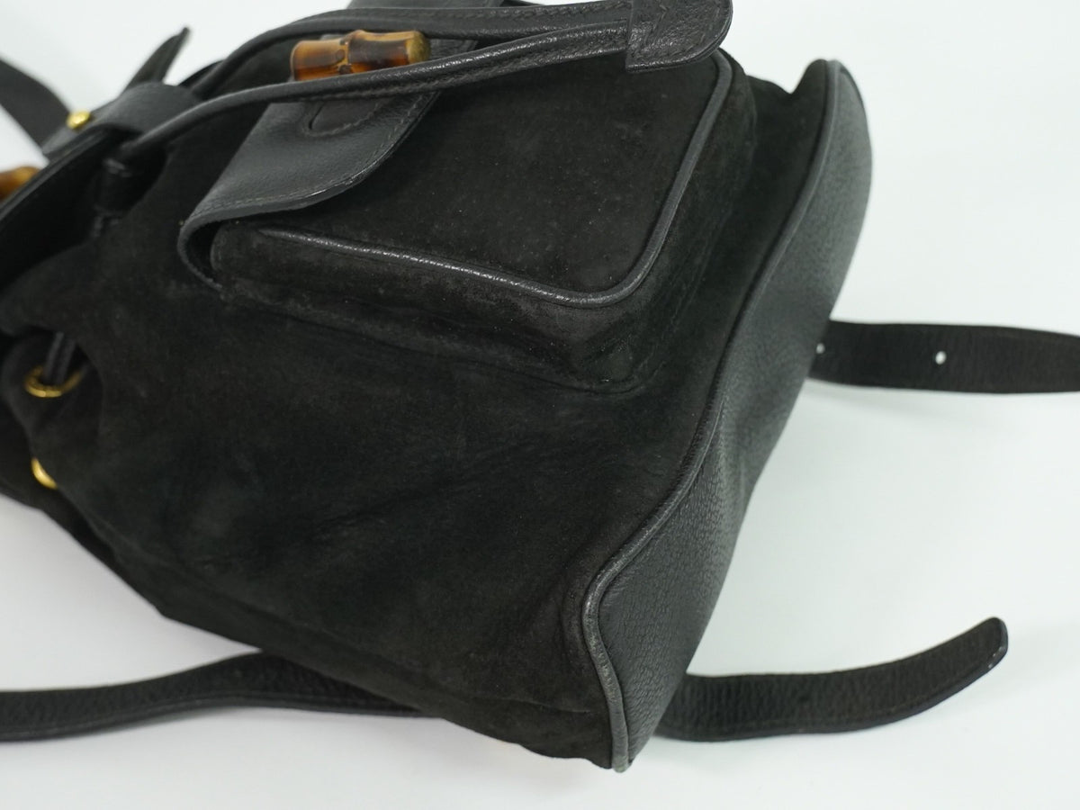 Gucci Vintage Bamboo Suede Black Suede Backpack Bag (Pre-Owned)