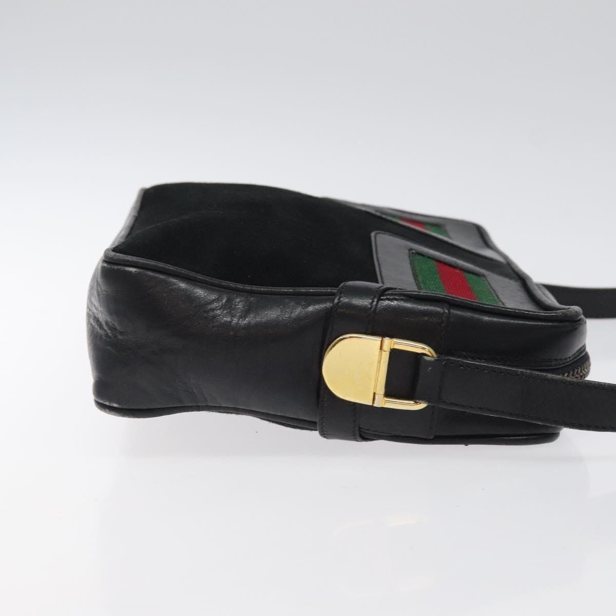 Gucci Sherry Line Shoulder Suede Black Suede Handbag (Pre-Owned)