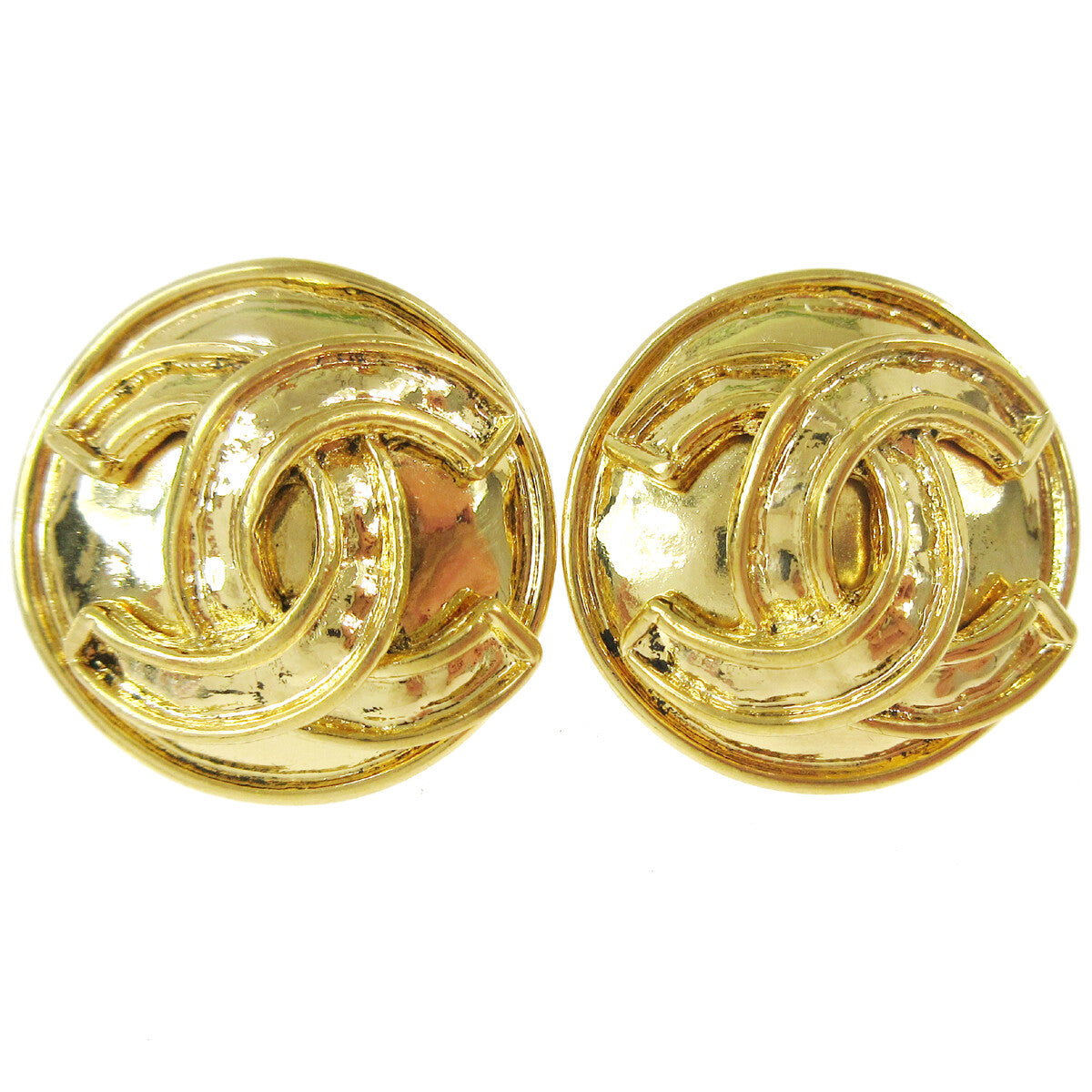Chanel Vintage Round Cc Clip-On Metal Gold Gold_Plated Earrings Jewelry (Pre-Owned)
