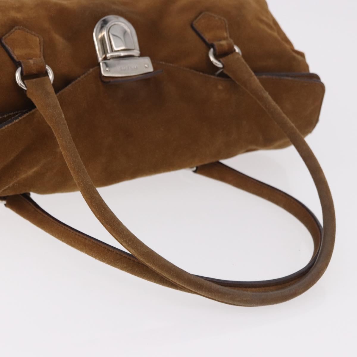 Prada Pushlock Tote Suede Brown Suede Handbag (Pre-Owned)