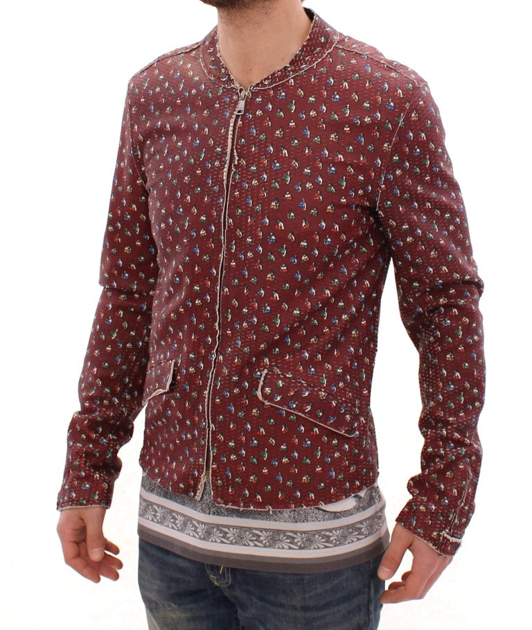 Dolce & Gabbana Bordeaux Leather Boxer Print Jacket Men's Coat