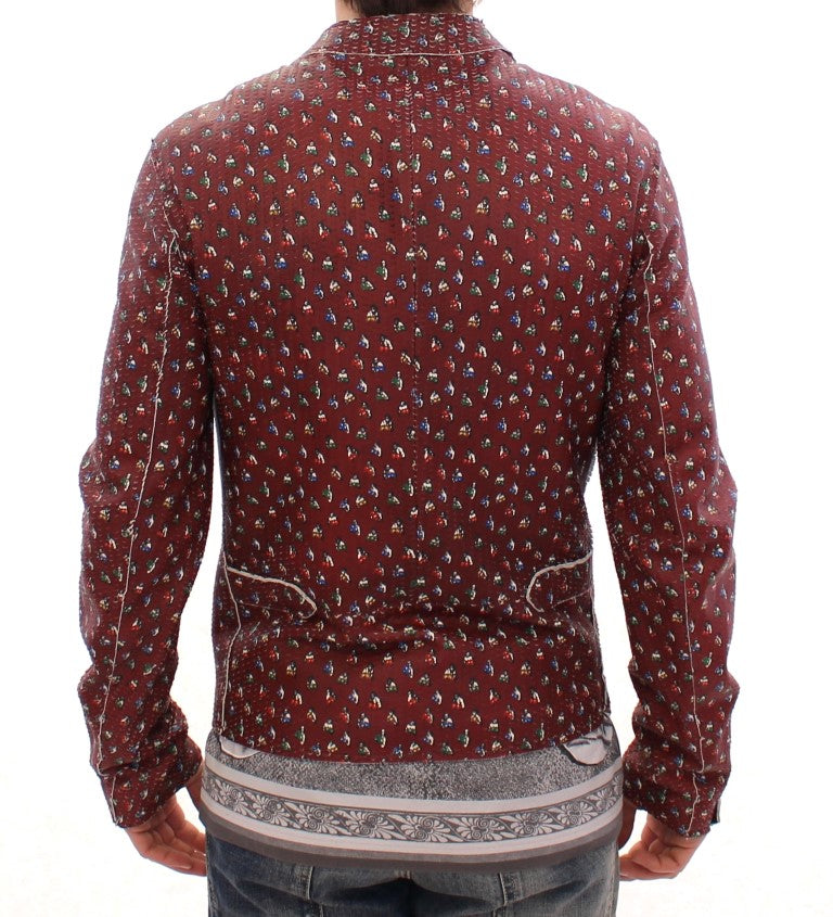 Dolce & Gabbana Bordeaux Leather Boxer Print Jacket Men's Coat